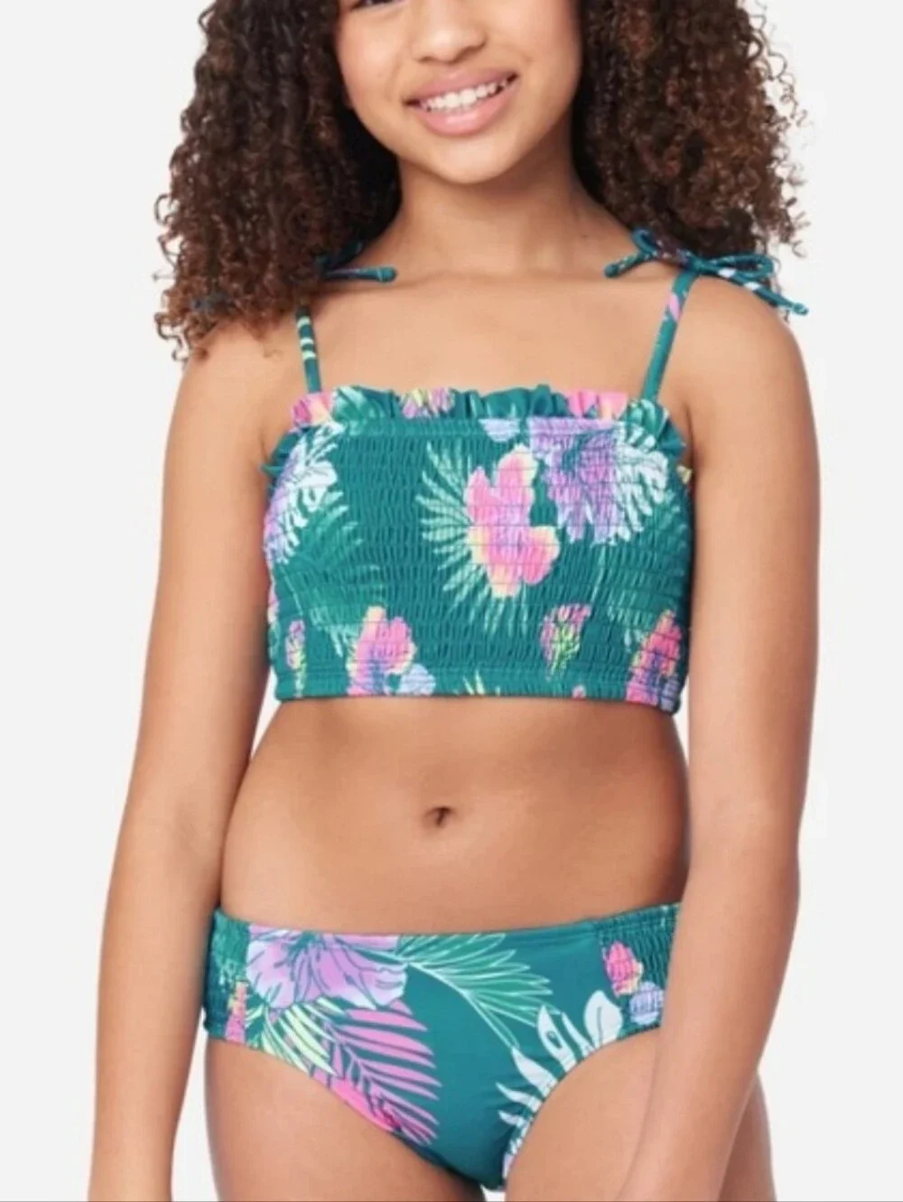 Justice Teal Floral Two-Piece Girls' Bikini Set Size Medium/10